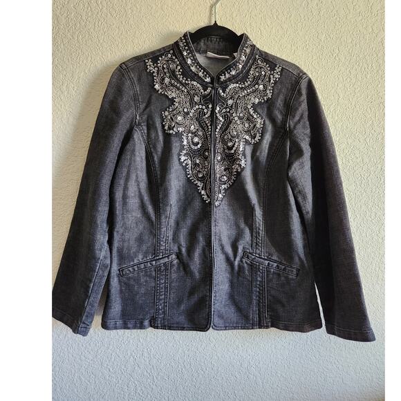 Chico Women's Sequin Light Denim Jacket 2 - Picture 1 of 10